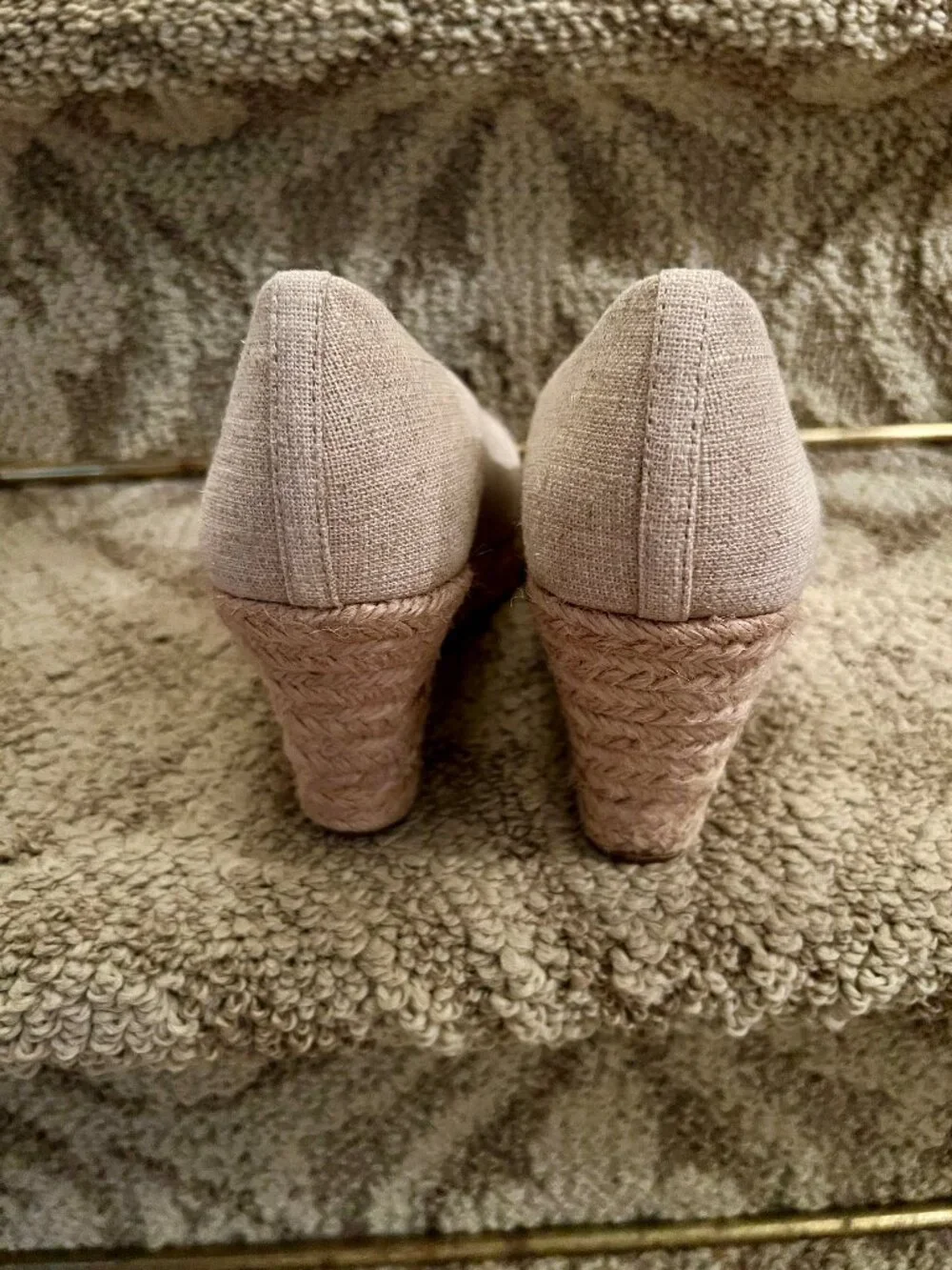 EUC J.Crew Seville Metallic Shimmer Canvas Jute Wedge Espadrilles Shoes Sz 8.5 M